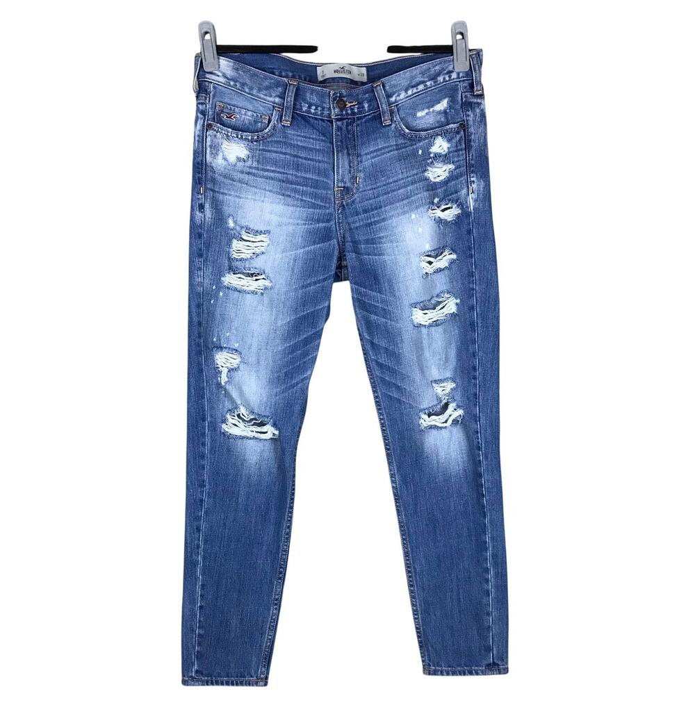 Hollister Jeans Women’s 7R W28 Light Wash Skinny Distressed Ripped Cotton Denim